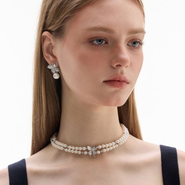 Kaafwear Double-layer Pearl Butterfly Necklace